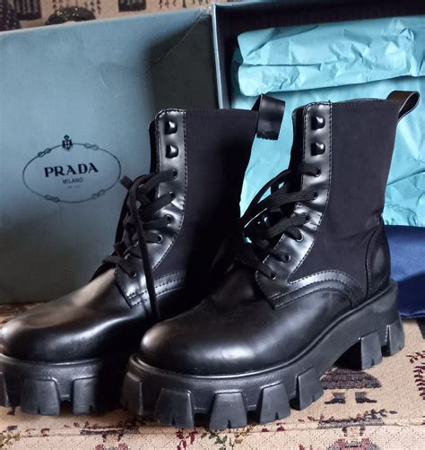 prada vertical leather combat boots|Monolith leather and Re.